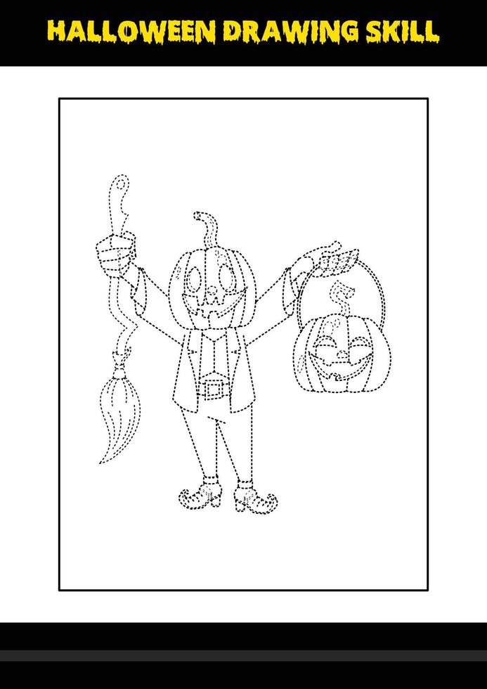 Halloween drawing skill for kids. Halloween drawing skill coloring page for kids. vector