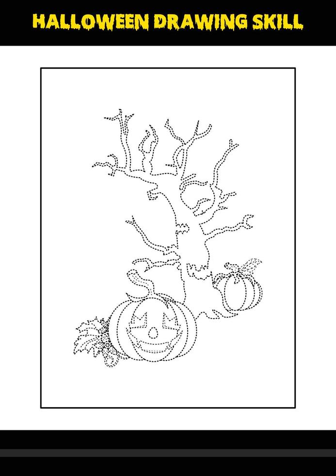 Halloween drawing skill for kids. Halloween drawing skill coloring page for kids. vector