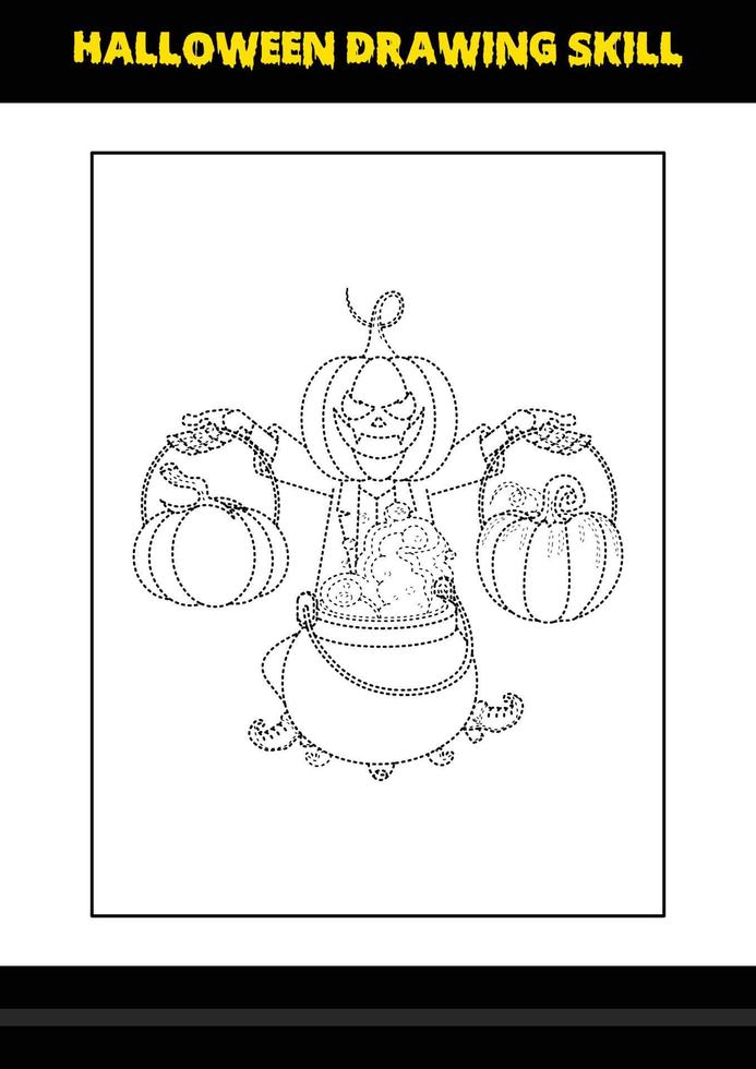Halloween drawing skill for kids. Halloween drawing skill coloring page for kids. vector