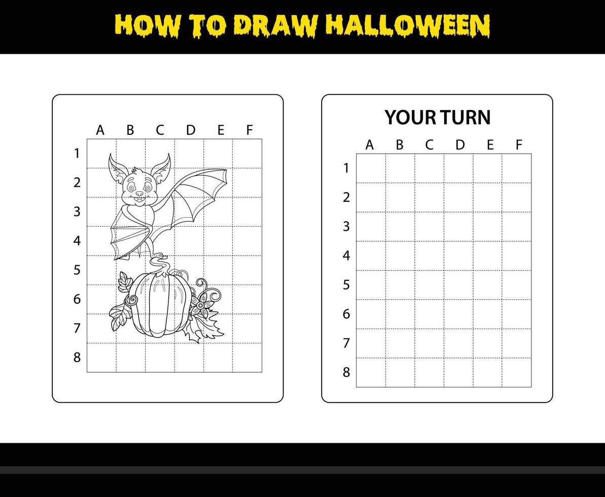 How to draw Halloween for kids. Halloween drawing skill coloring page for kids. vector