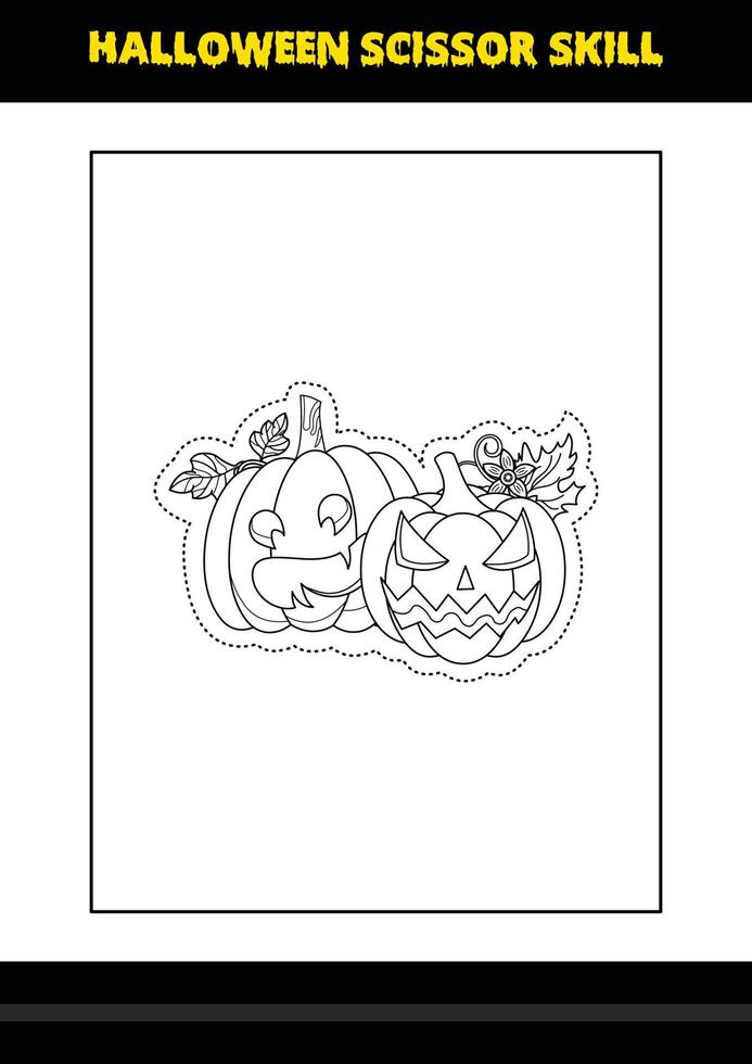 Halloween scissor skill for kids. Halloween scissor skill coloring page for kids. vector