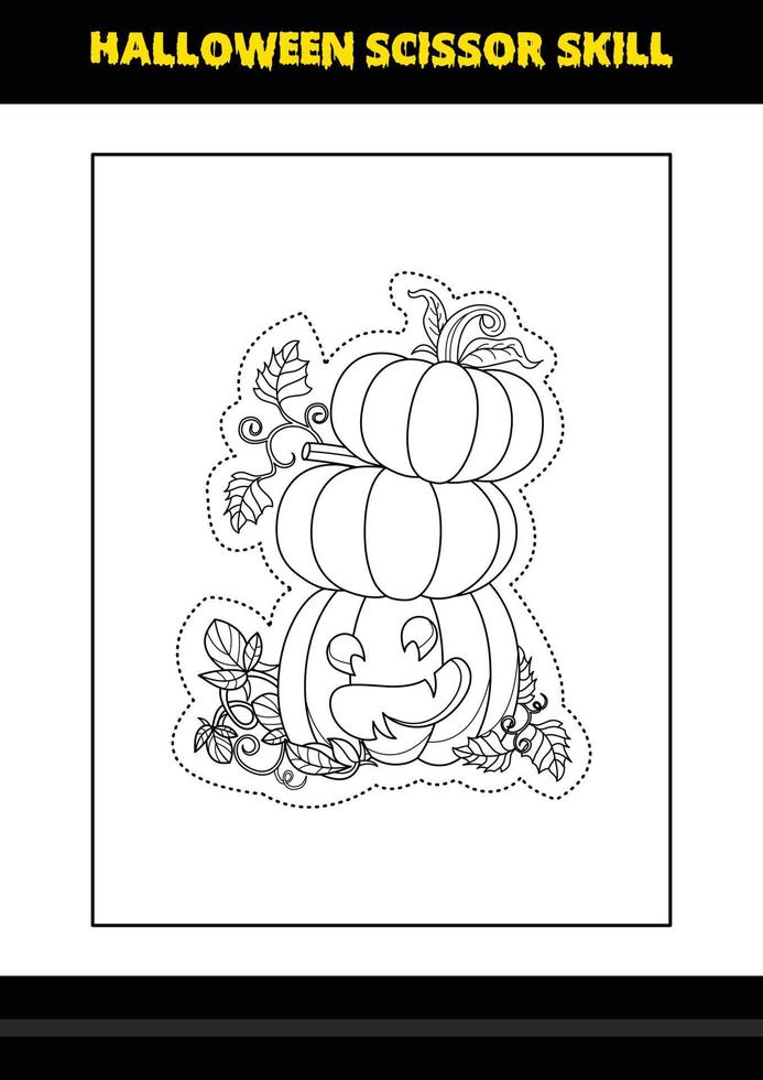 Halloween scissor skill for kids. Halloween scissor skill coloring page for kids. vector