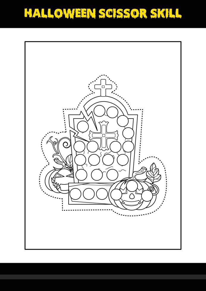 Halloween scissor skill for kids. Halloween scissor skill coloring page for kids. vector