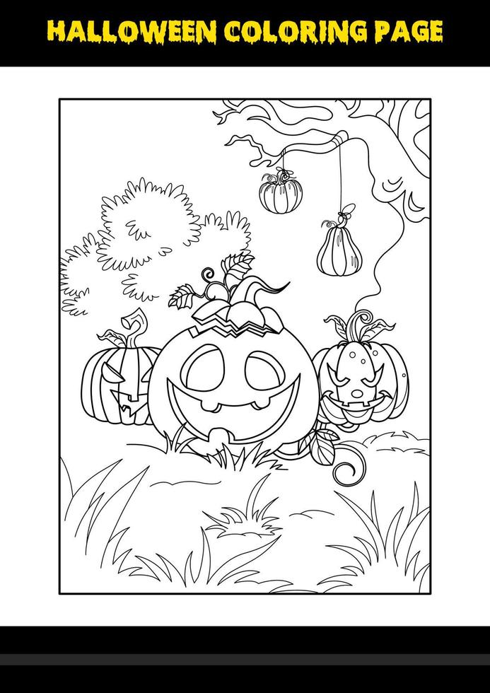 Halloween coloring page for kids. Line art coloring page design for kids. vector