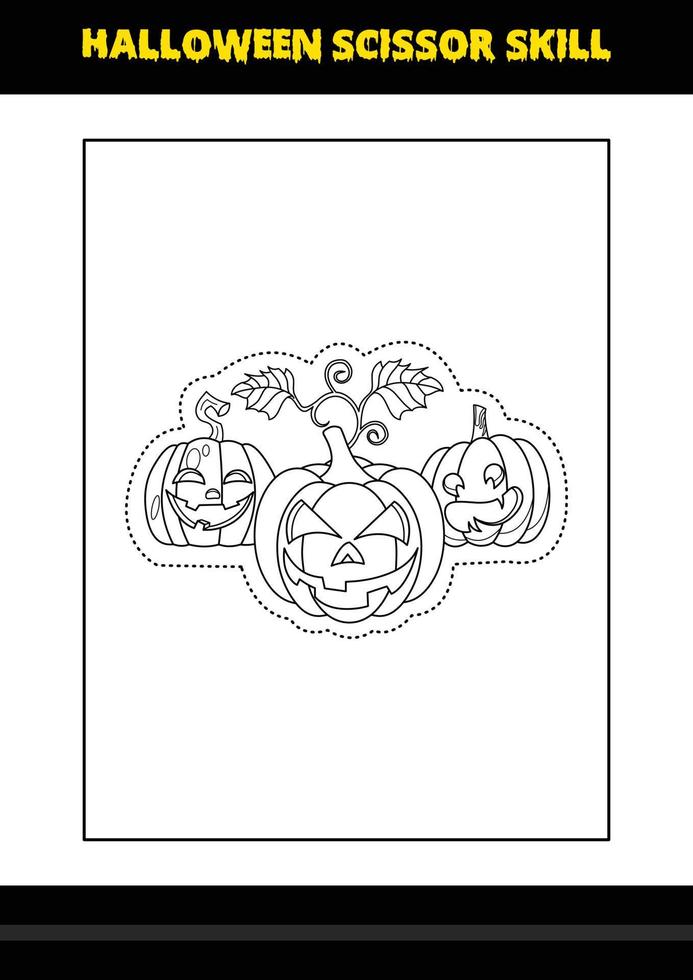 Halloween scissor skill for kids. Halloween scissor skill coloring page for kids. vector