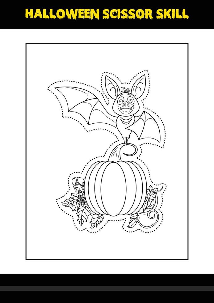 Halloween scissor skill for kids. Halloween scissor skill coloring page for kids. vector