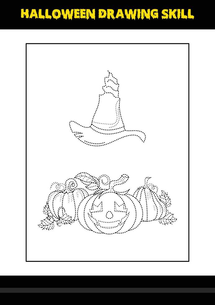 Halloween drawing skill for kids. Halloween drawing skill coloring page for kids. vector