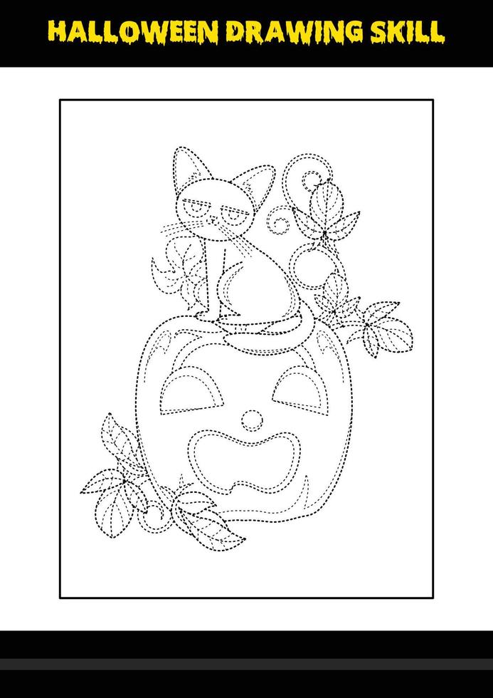 Halloween drawing skill for kids. Halloween drawing skill coloring page for kids. vector