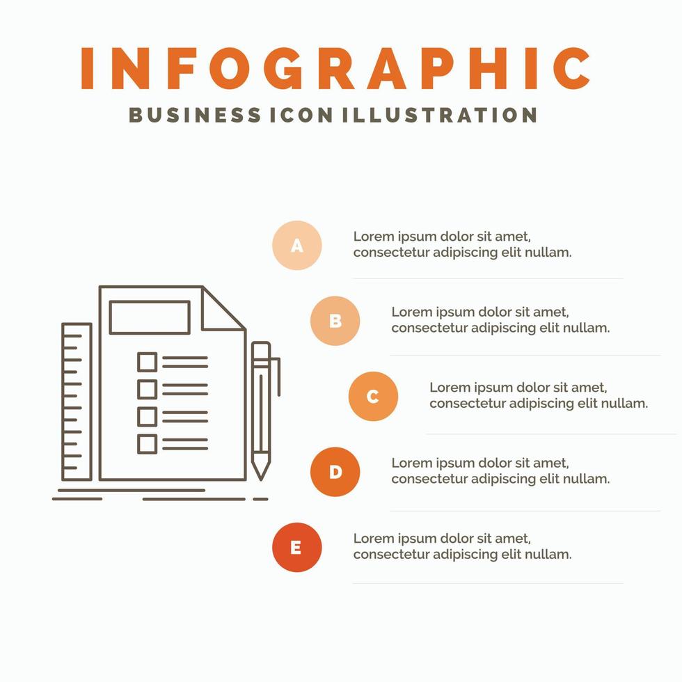 negocio. lista. plan. planificación. plantilla de infografía de tareas para sitio web y presentación. icono de línea gris con ilustración de vector de estilo infográfico naranja