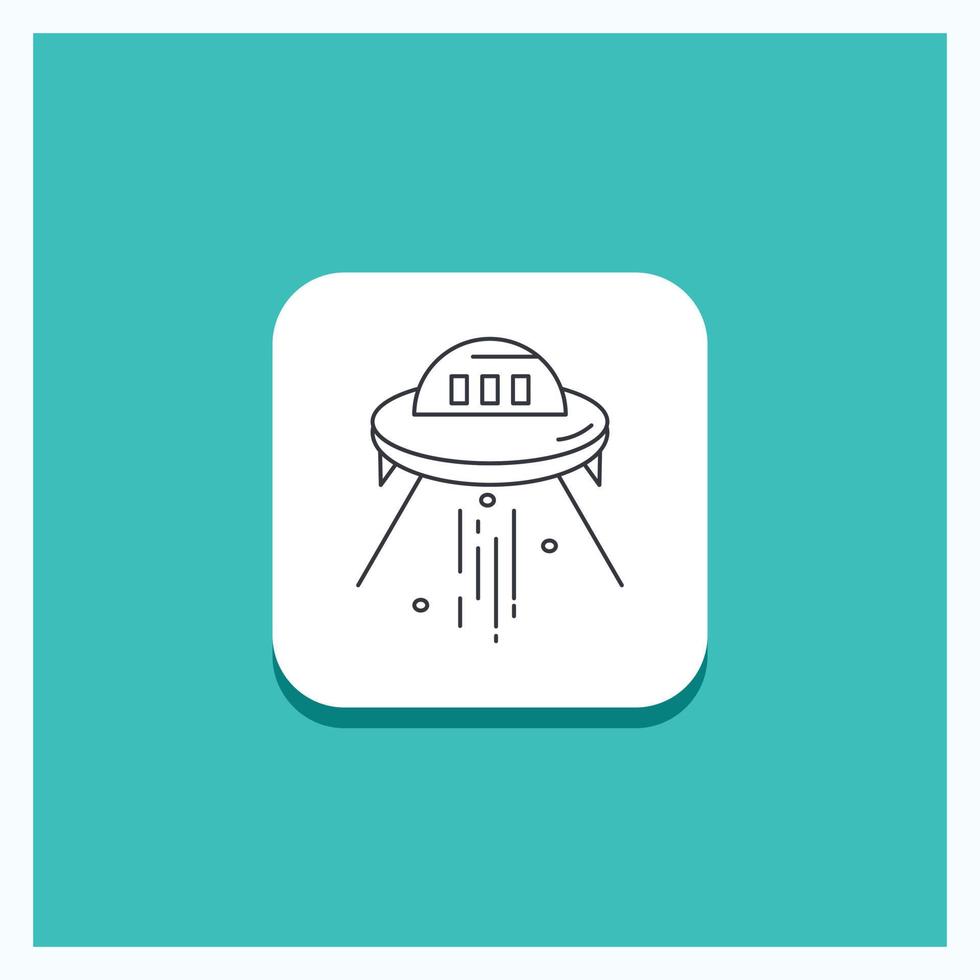 Round Button for space ship. space. ship. rocket. alien Line icon Turquoise Background vector