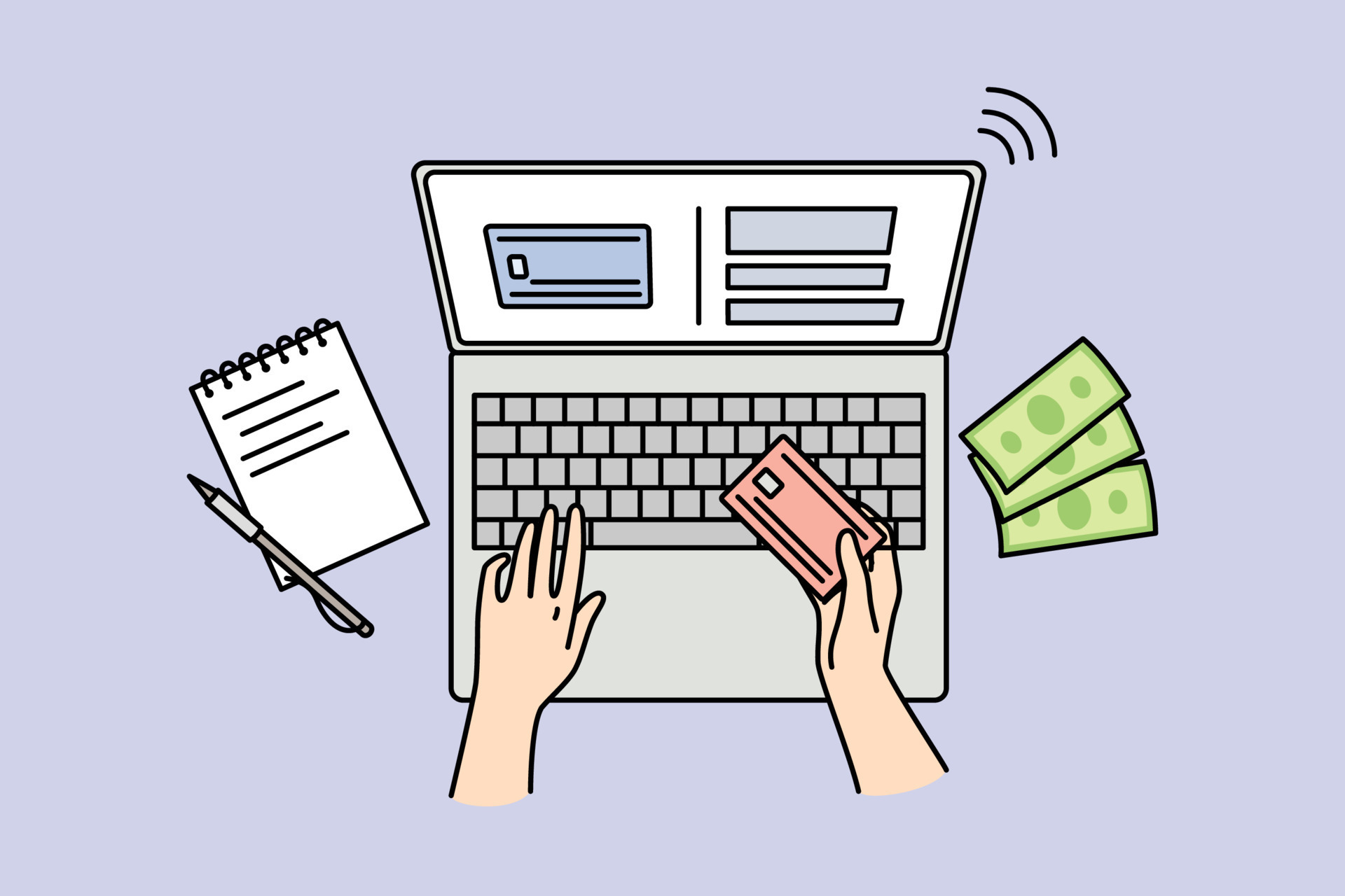 Closeup of person shopping online on laptop paying with credit card