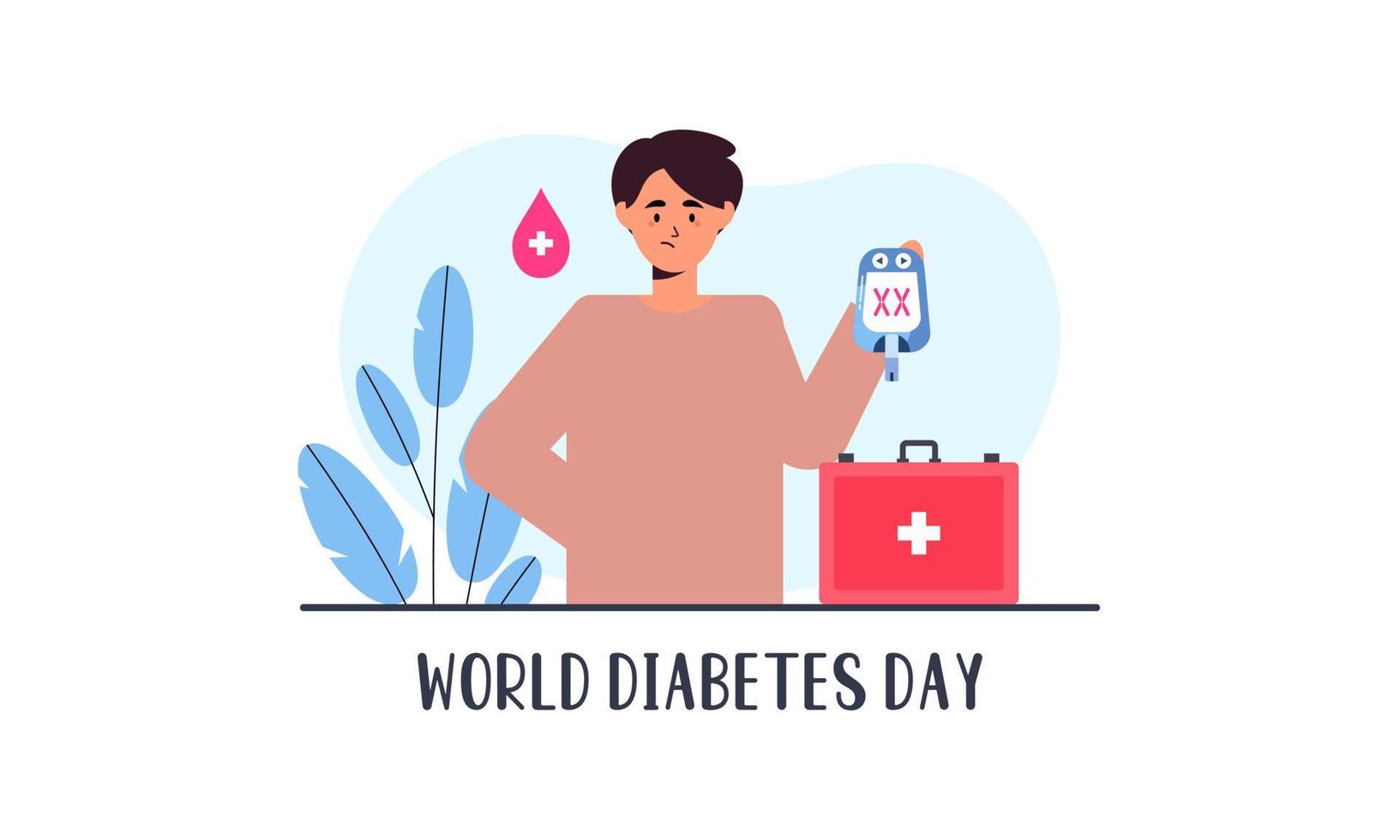 World diabetes day background, blood glucose testing meter and insulin production concept vector