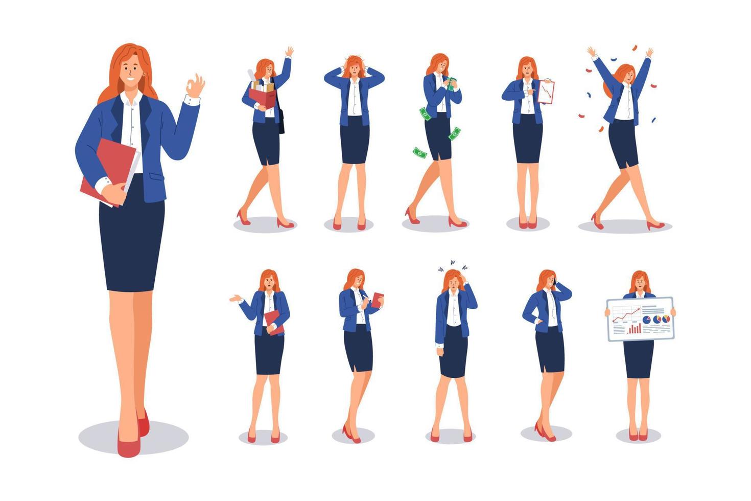 Businesswoman character set. Business people in workplace vector