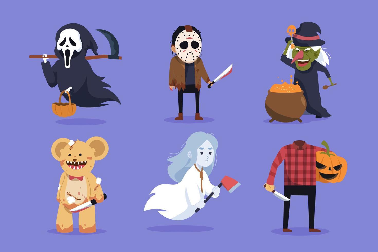colección de personajes de halloween en diseño plano vector