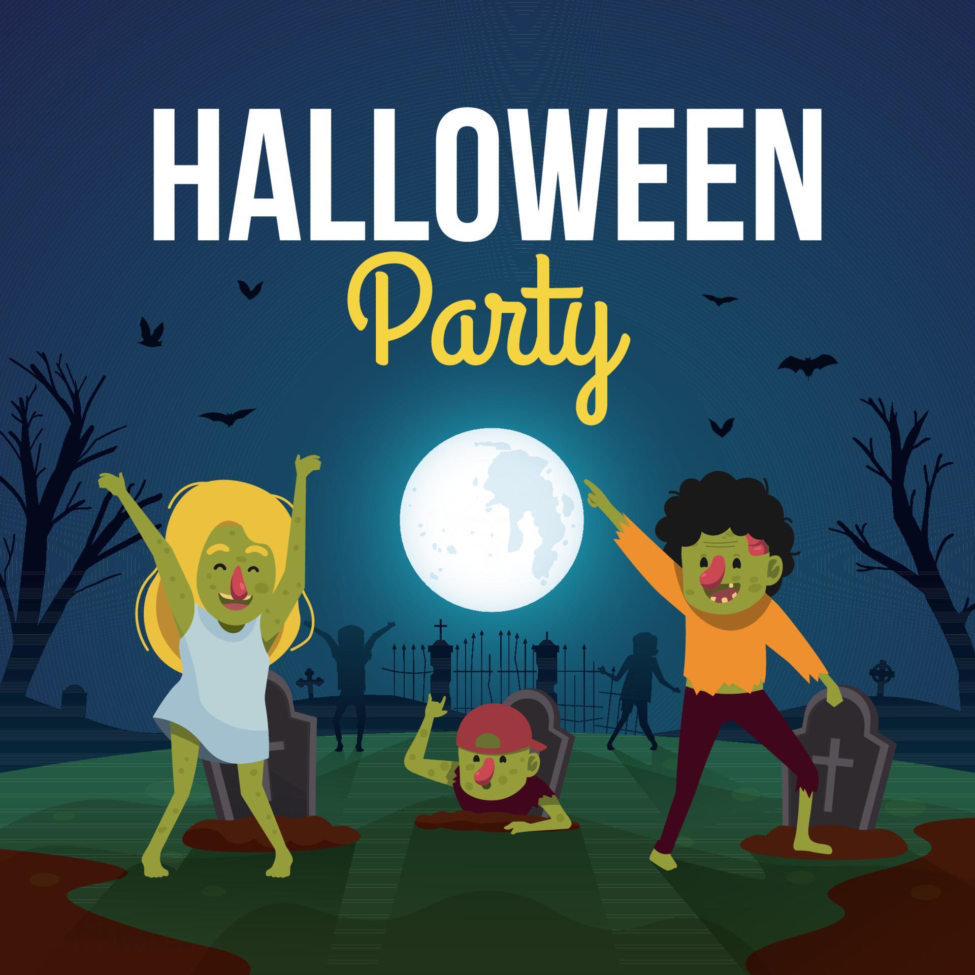Halloween party background with cute zombies dancing 12983703 Vector