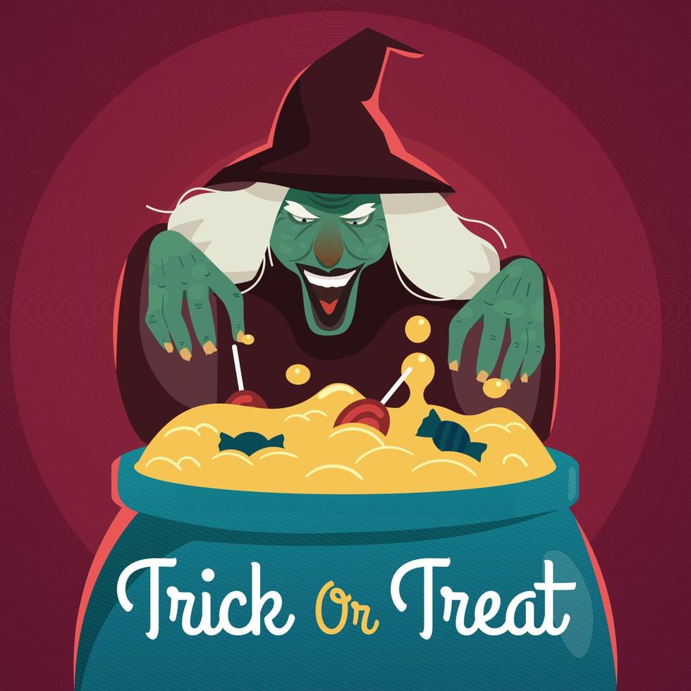 Witch preparing potion. Halloween background vector