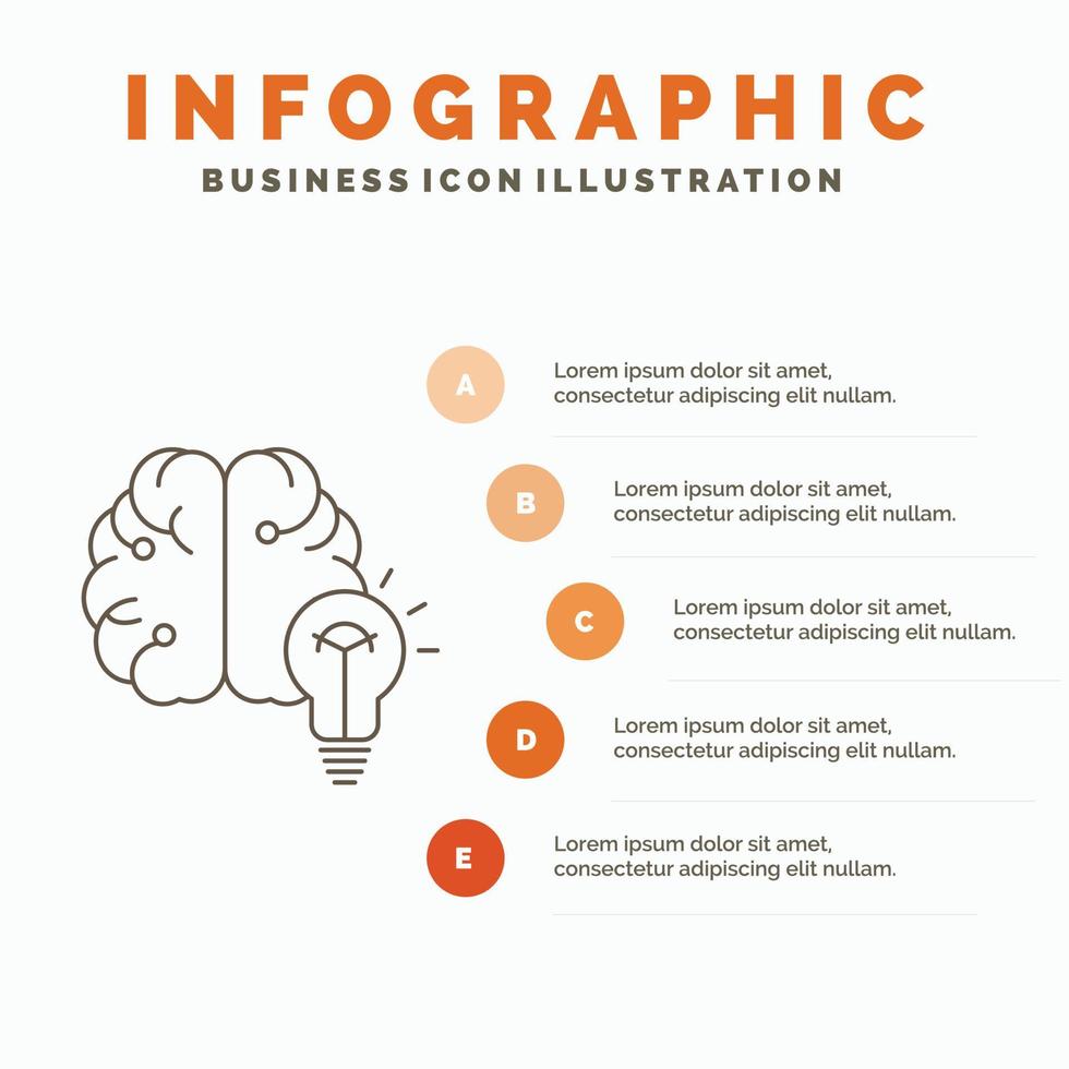 ocurrencia. negocio. cerebro. mente. plantilla de infografía de bulbo para sitio web y presentación. icono de línea gris con ilustración de vector de estilo infográfico naranja