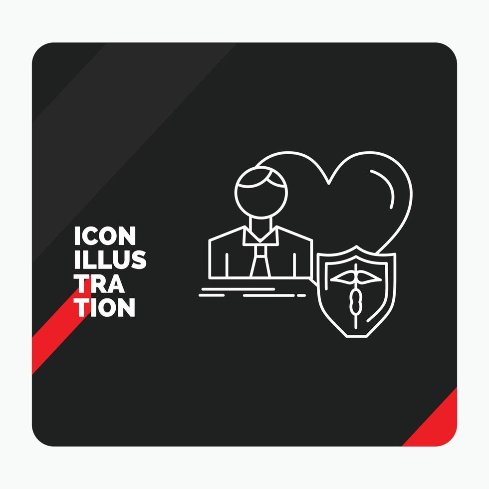 Red and Black Creative presentation Background for insurance. family. home. protect. heart Line Icon vector