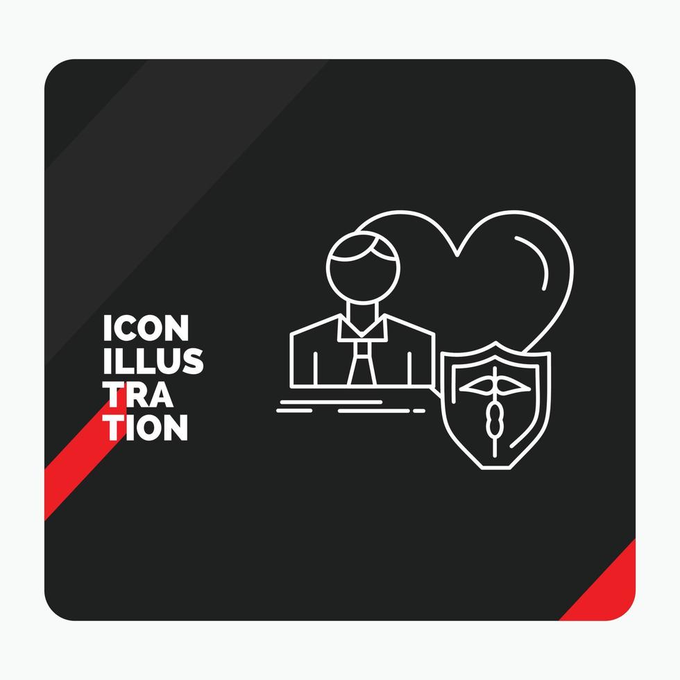 fondo de presentación creativa rojo y negro para seguros. familia. hogar. proteger. icono de la línea del corazón vector