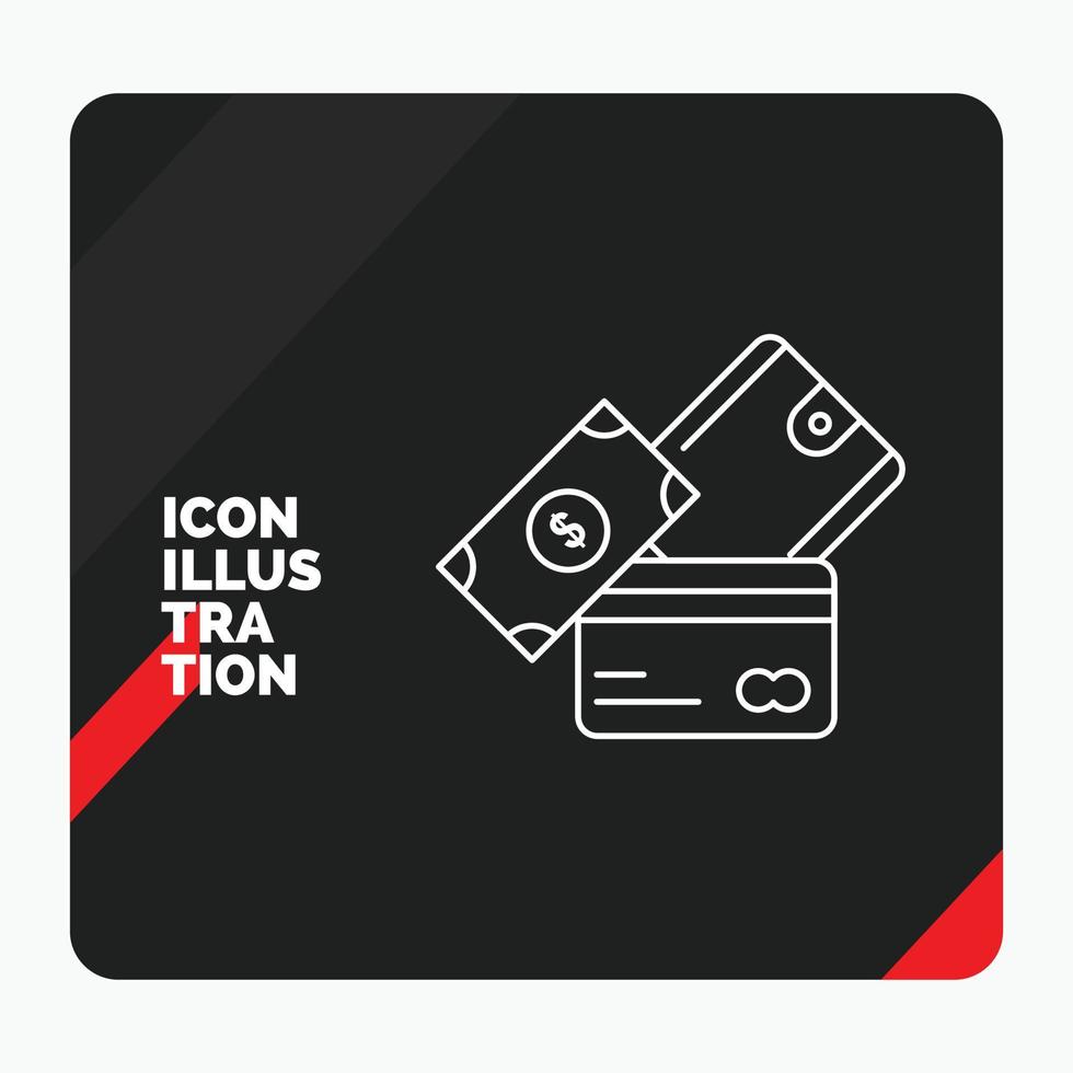 Red and Black Creative presentation Background for credit card. money. currency. dollar. wallet Line Icon vector