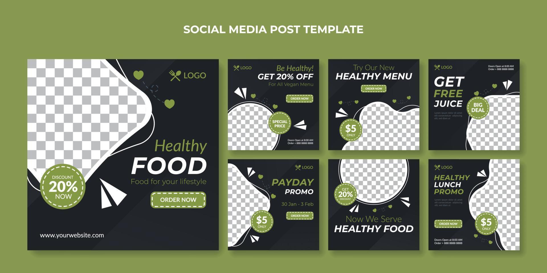 plantilla de publicación de redes sociales de alimentos saludables. banner de comida para restaurante y cafetería vector