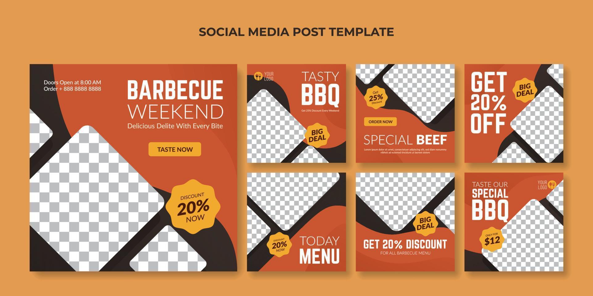 Barbecue weekend social media post template. Food banner for restaurant and cafe vector