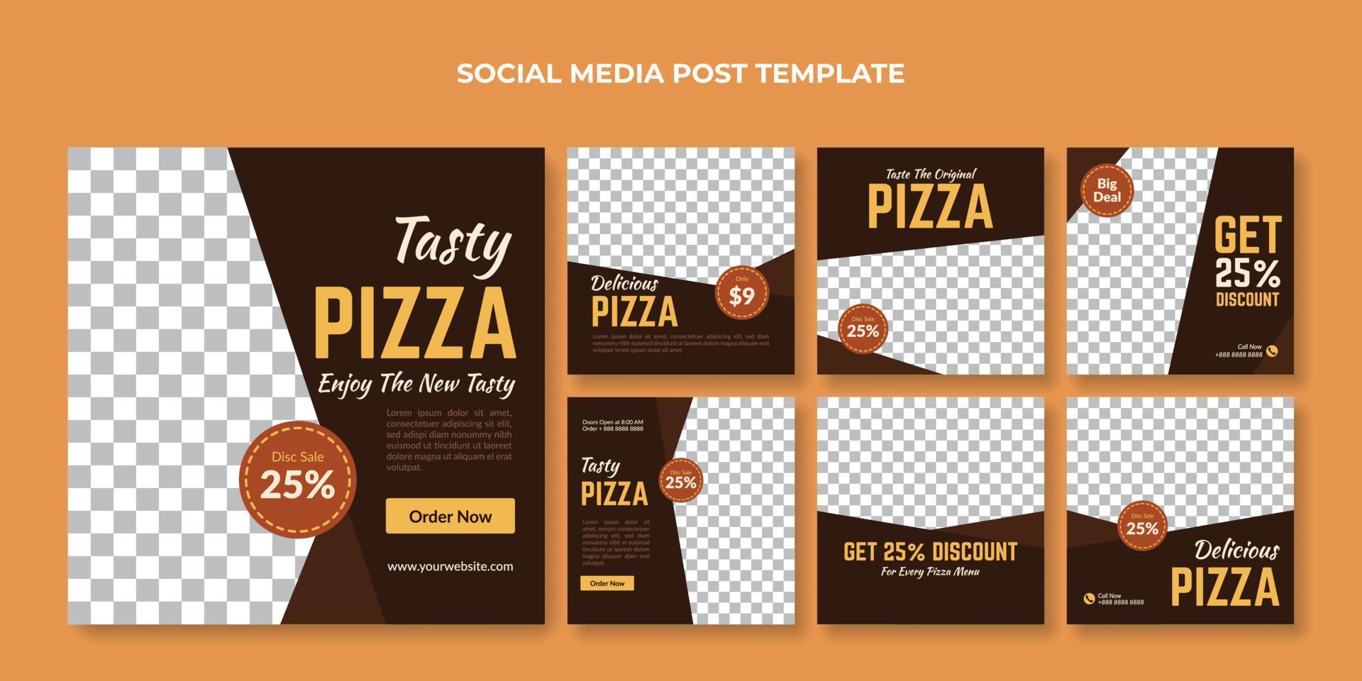 Tasty pizza social media post template. Food banner for restaurant vector