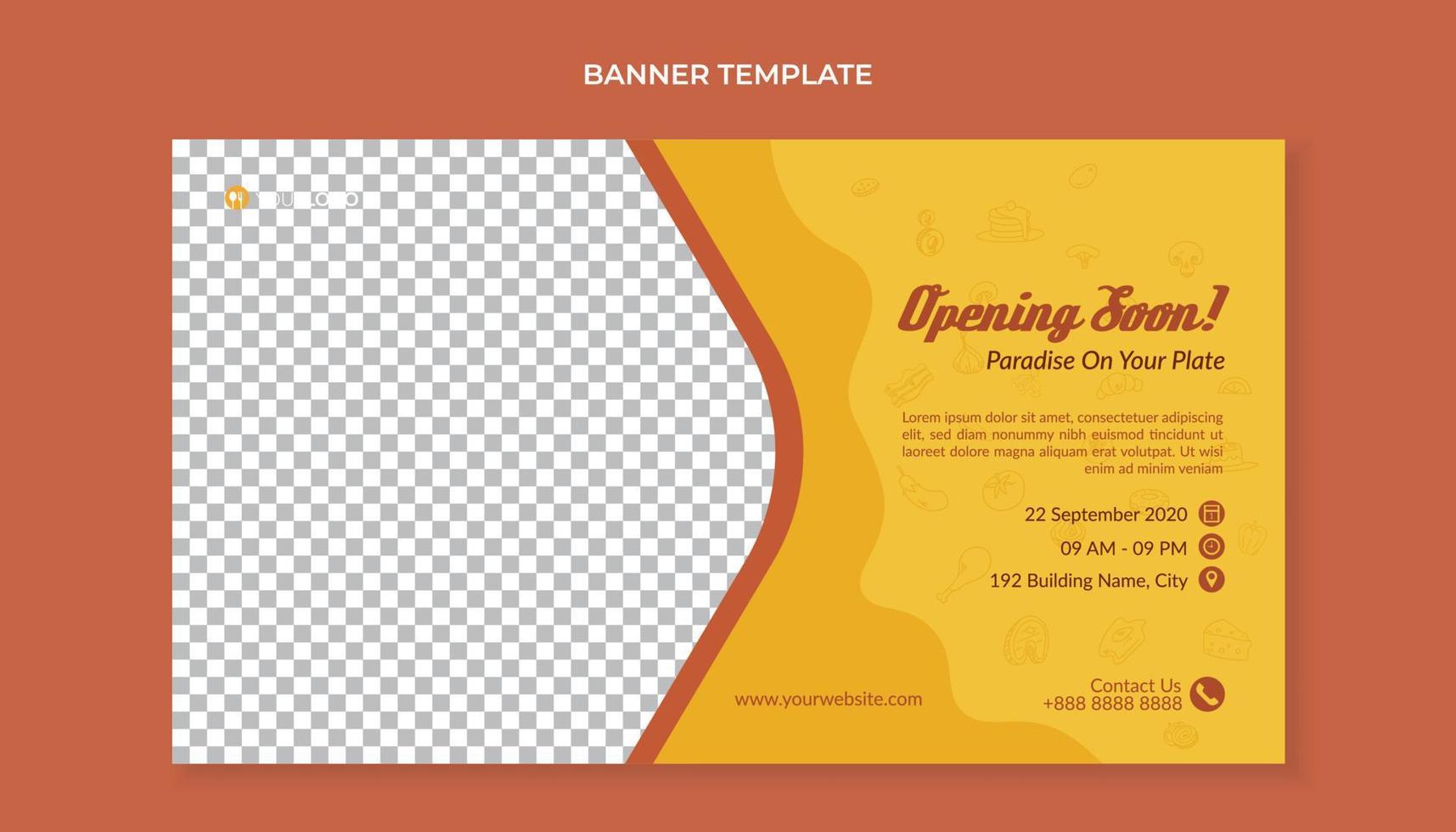 Opening soon banner template for restaurant and cafe vector