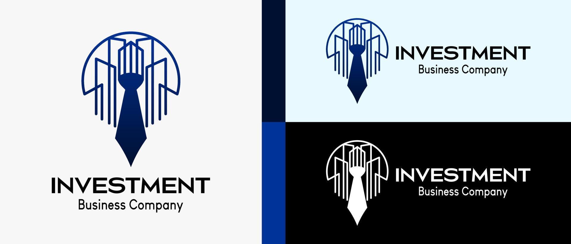 Investment logo for building and mortgage company, building in line art and tie in creative concept. premium logo illustration Vector