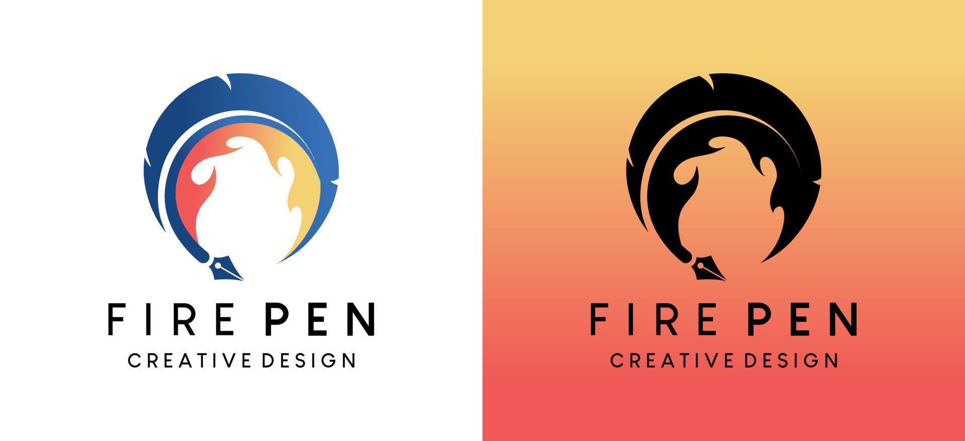Pen logo design with fire concept, vector illustration