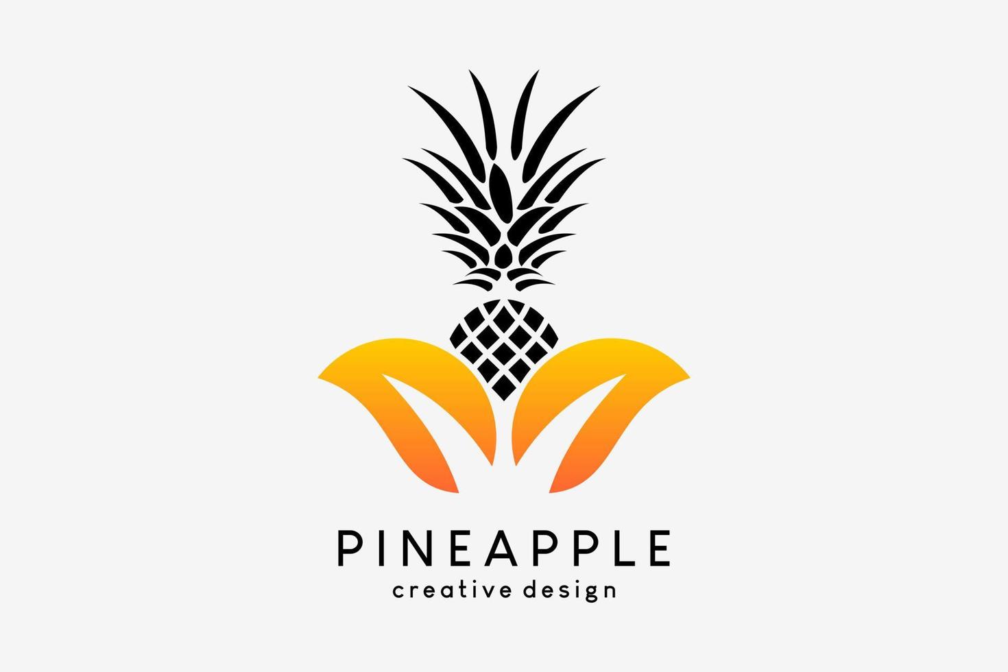 Pineapple logo design, pineapple icon combined with leaf icon in a creative concept vector
