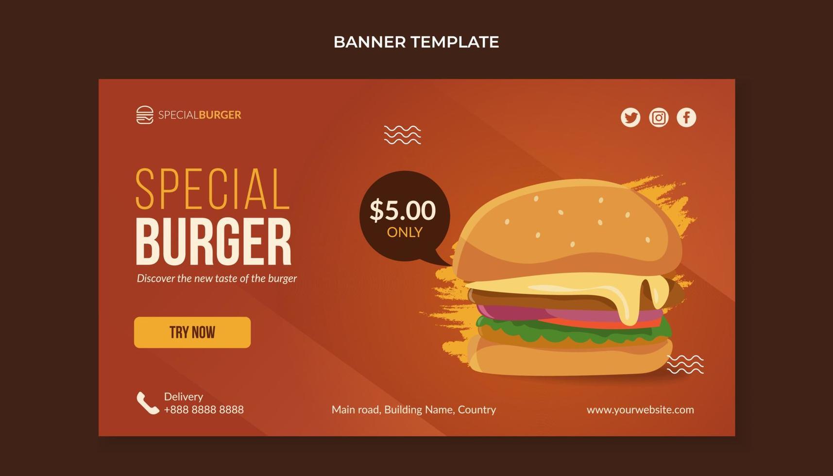 Special burger banner template for restaurant vector