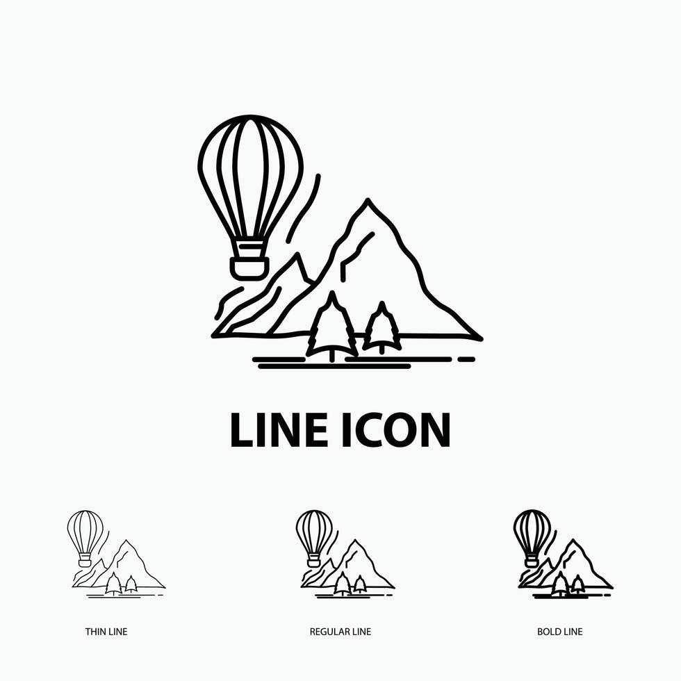 explore. travel. mountains. camping. balloons Icon in Thin. Regular and Bold Line Style. Vector illustration
