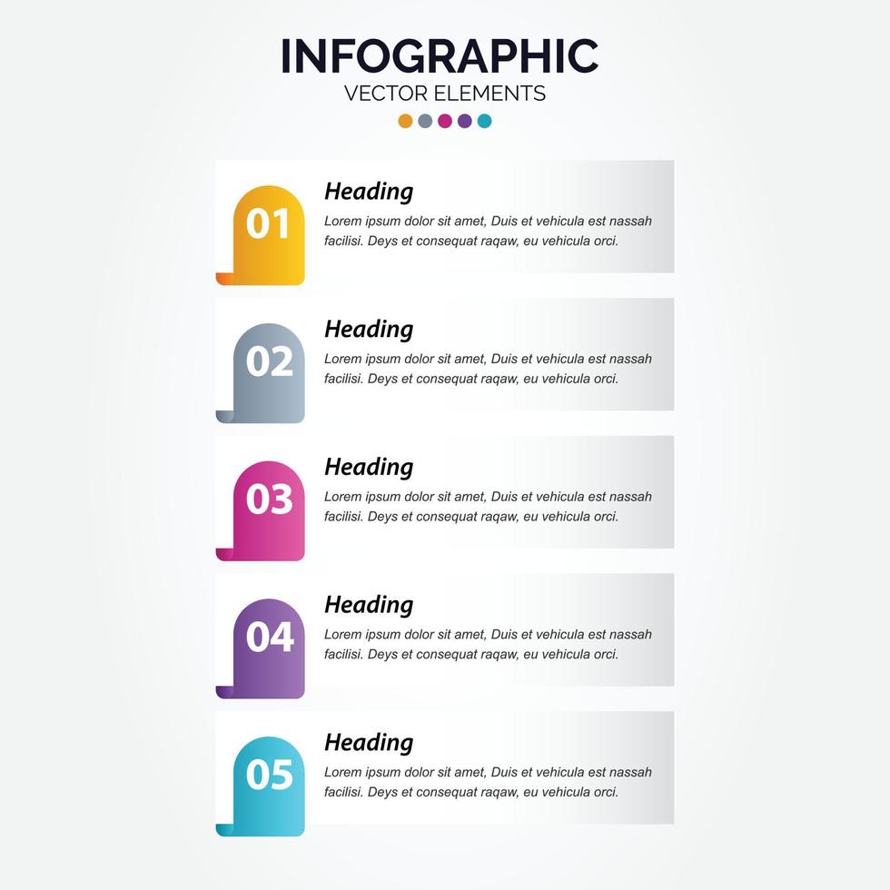 elementos para infografía vertical. presentación y gráfico. pasos o procesos. diseño de plantilla de flujo de trabajo de número de opciones. 5 pasos. vector