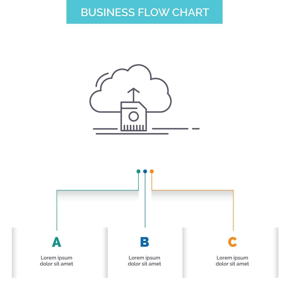 cloud. upload. save. data. computing Business Flow Chart Design with 3 Steps. Line Icon For Presentation Background Template Place for text vector