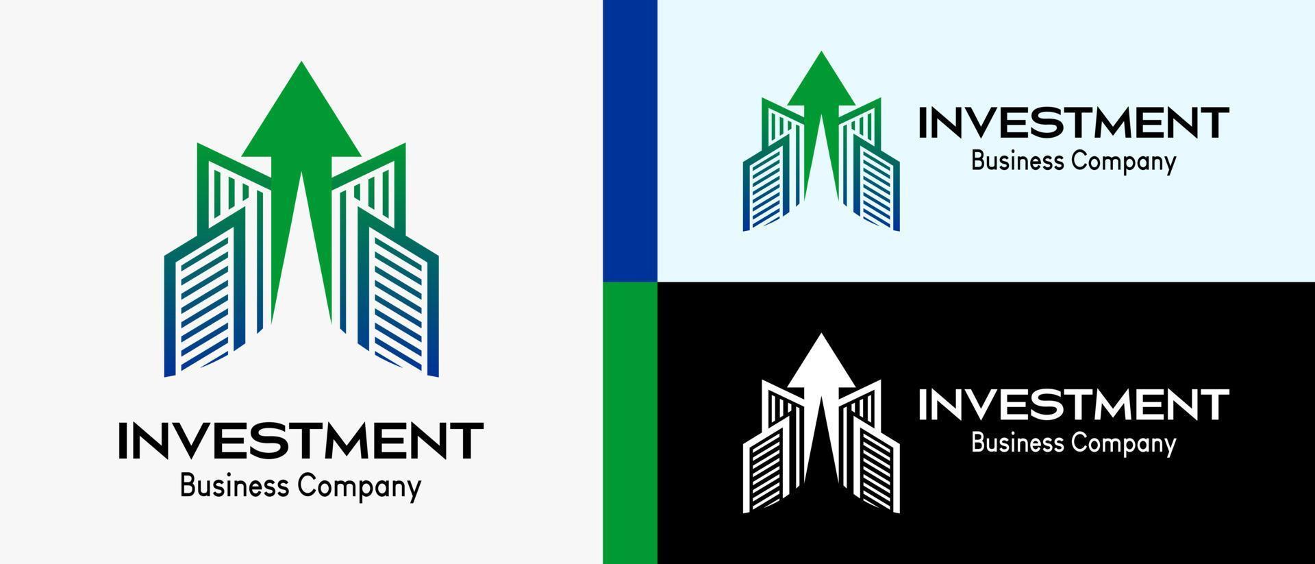 Investment logo for building and mortgage company, building in line art concept and arrows. premium logo illustration Vector