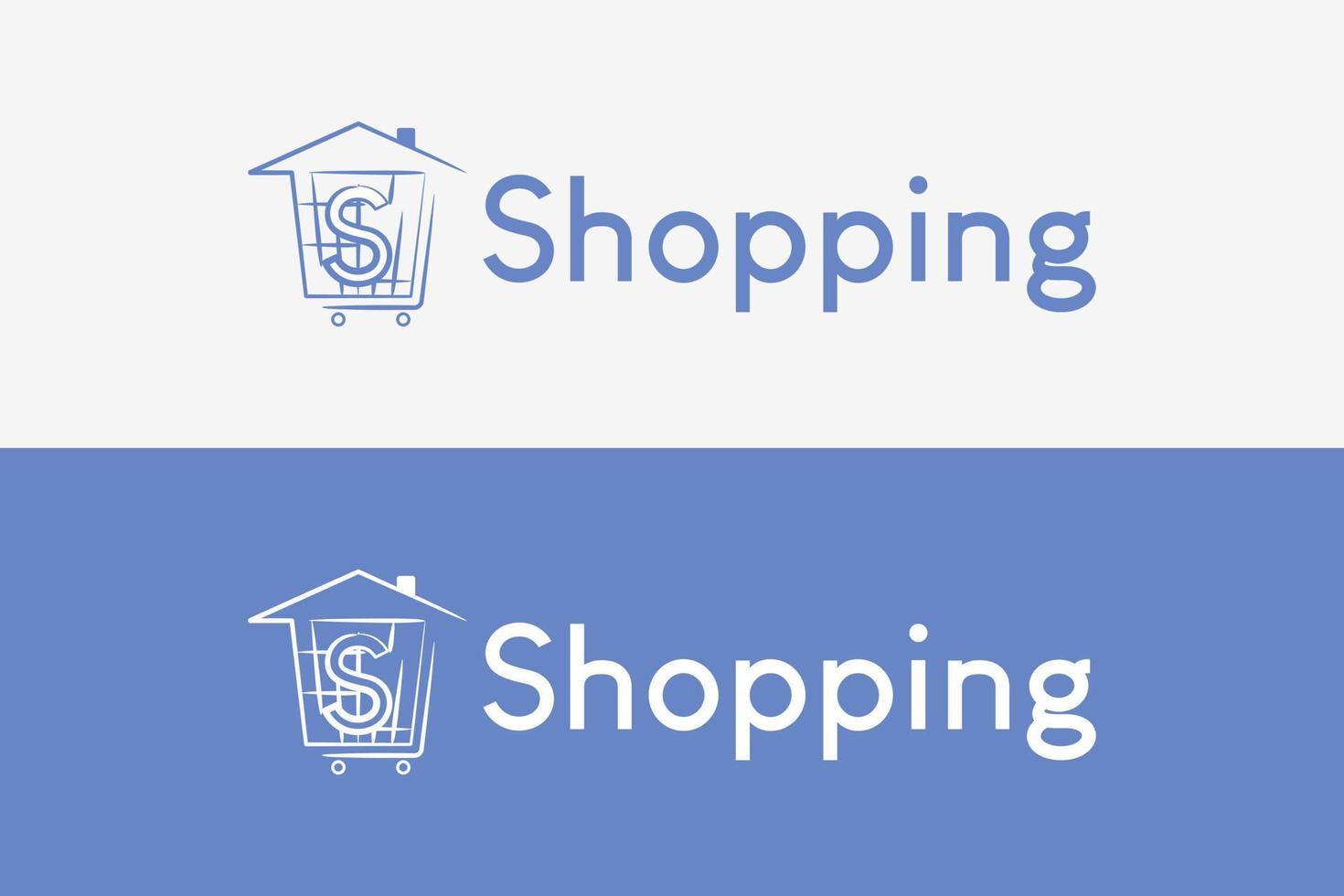 icono de compras y diseño de logotipo con la letra s combinada con iconos de carrito de compras y hogar dibujados a mano vector