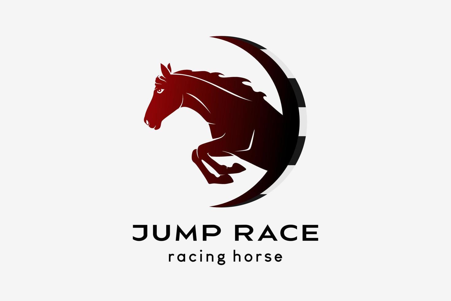 Racehorse or racing horse logo design, horse silhouette jumping in circle vector