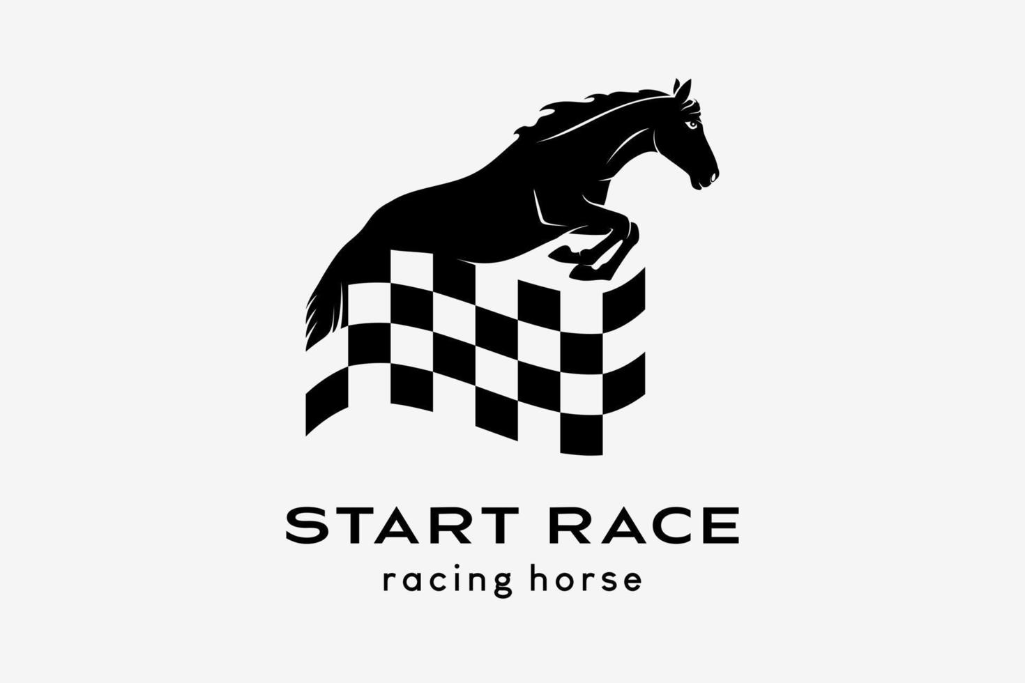 Racehorse or racing horse logo design, silhouette of a jumping horse combined with racing flag vector