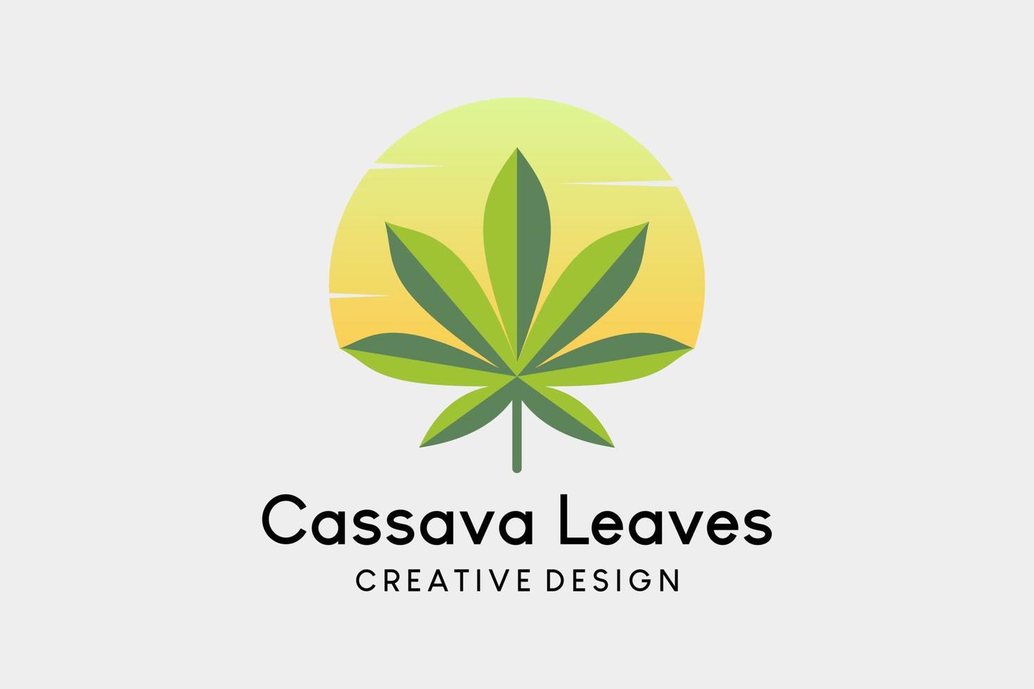 Cassava leaf logo design in a creative concept combined with a sun icon vector