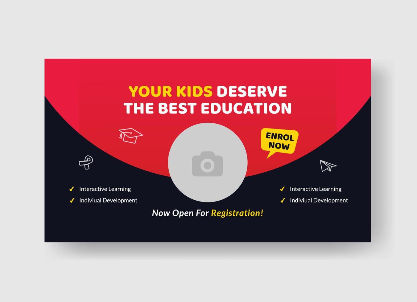 kids school education admission video thumbnail and web banner cover photo template. vector