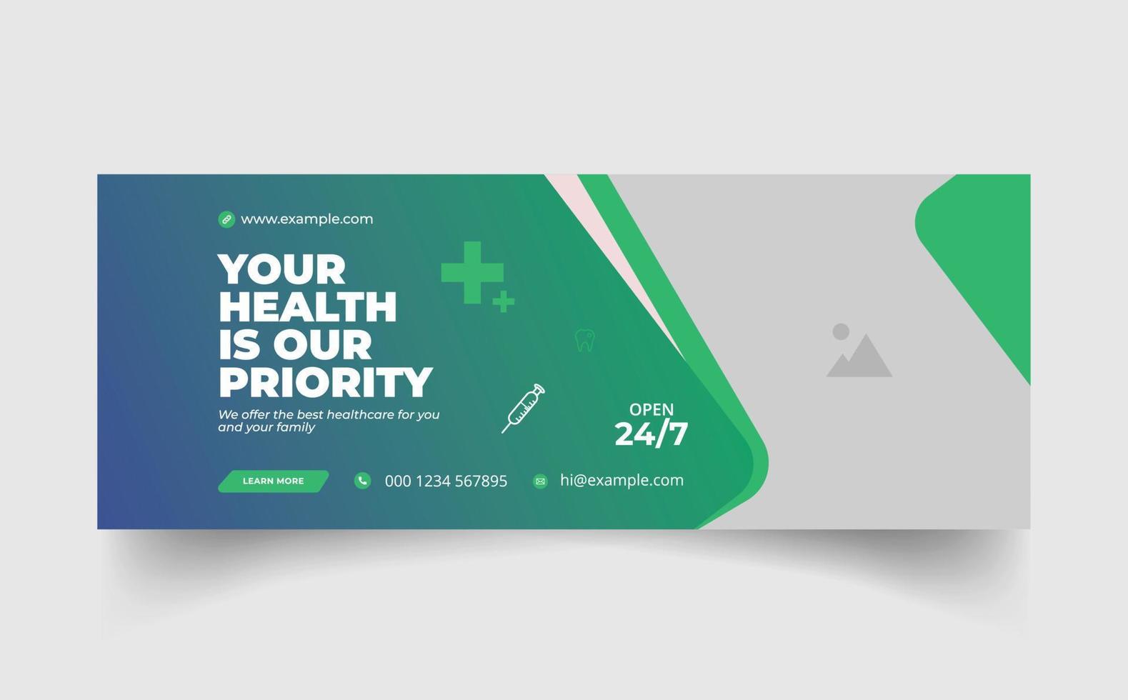 medical healthcare facebook cover timeline cover photo web banner template. vector