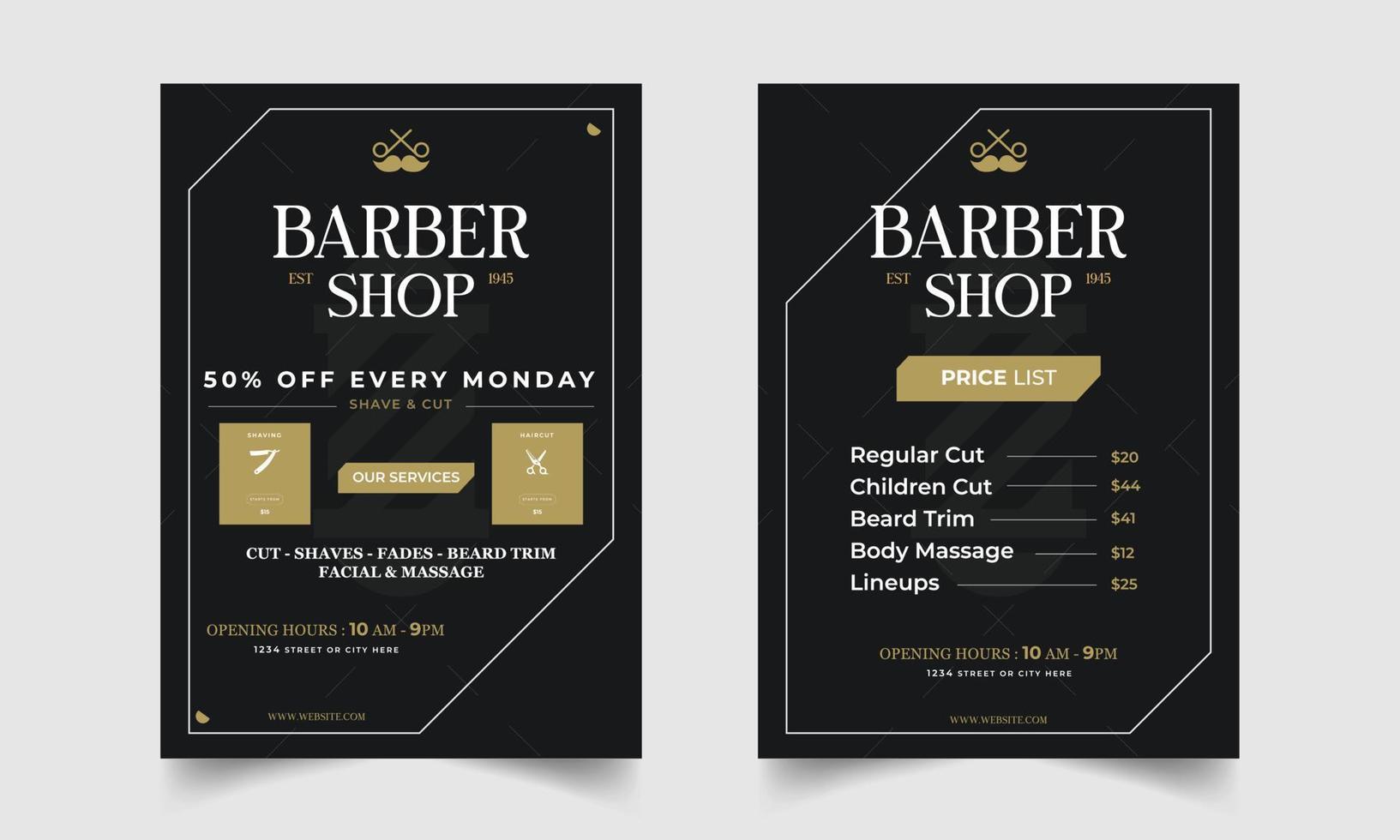professional modern barber shop flyer layout. editable promotion banner poster template. vector