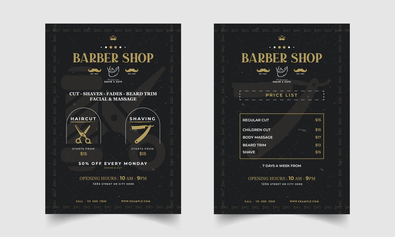 professional modern barber shop flyer layout. editable promotion banner poster template. vector