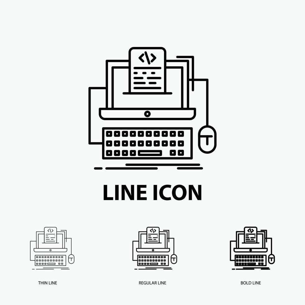 Code. coding. computer. monoblock. screen Icon in Thin. Regular and Bold Line Style. Vector illustration