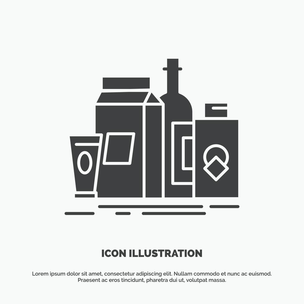 embalaje. marca. marketing. producto. icono de botella. símbolo gris vectorial de glifo para ui y ux. sitio web o aplicación móvil vector