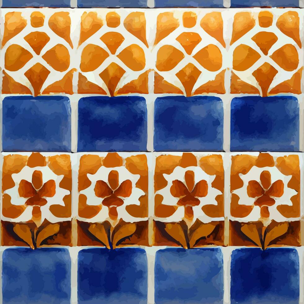 gráfico ilustrativo del patrón vertical de azulejo portugués con cerámica de porcelana floral azul y blanco perfecto para álbumes de recortes, papel tapiz, fondo web vector