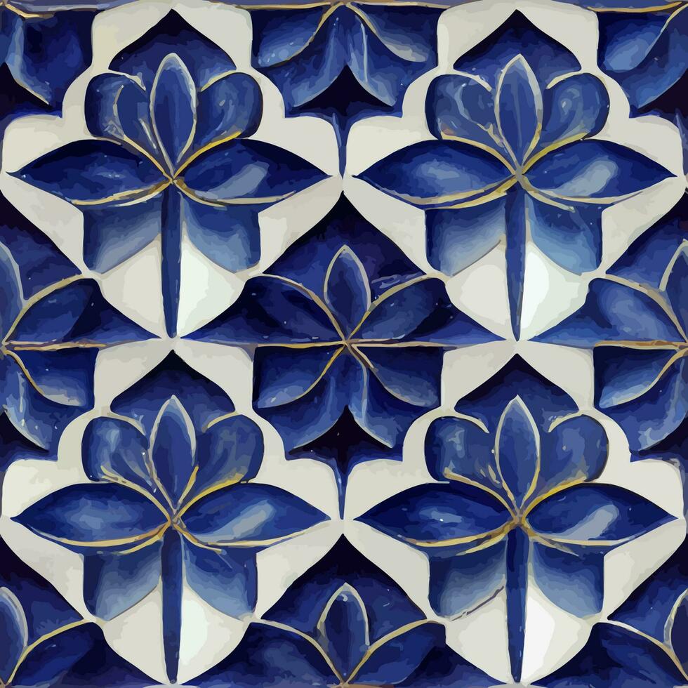 gráfico de ilustración del patrón de azulejo portugués con flor de porcelana cerámica floral azul y blanco perfecto para álbumes de recortes, papel tapiz, fondo web vector