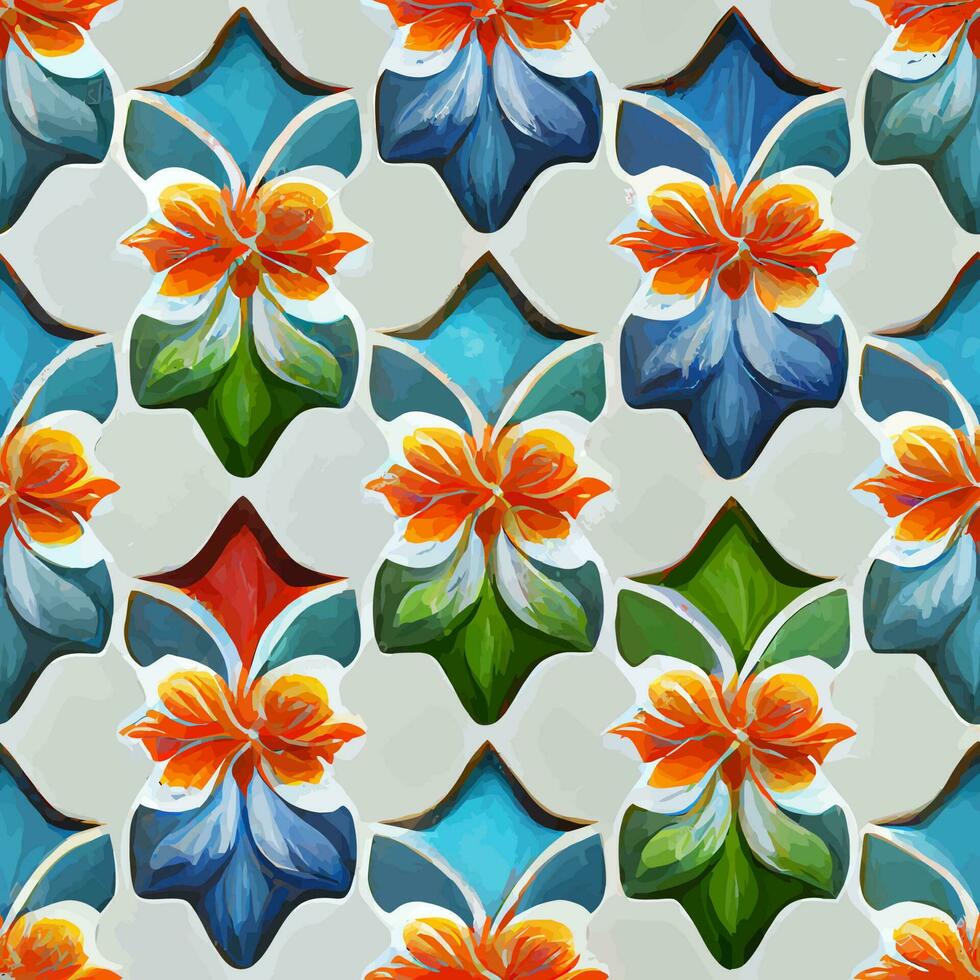 vector de ilustración de elegante flor de colores pintura art deco de azulejos sin costura buena para papel tapiz