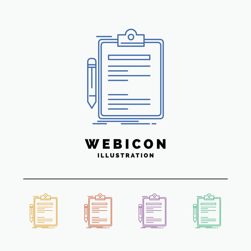 Contract. check. Business. done. clip board 5 Color Line Web Icon Template isolated on white. Vector illustration